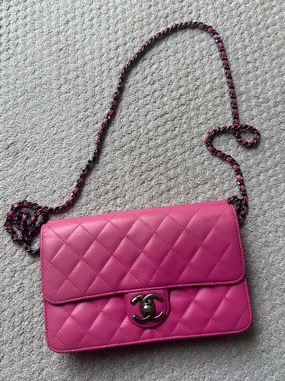 CHANEL Pink Quilted Purse with CC Turn-Lock AUTHENTIC